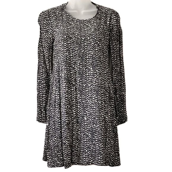 Zara Women A Line Long Sleeve Dress Keyhole Back Navy and White Print  XS - Picture 1 of 11